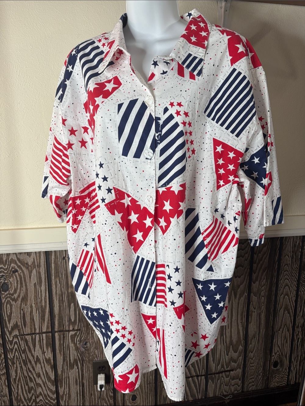 Patriotic Button-Down Shirt - White Red Blue